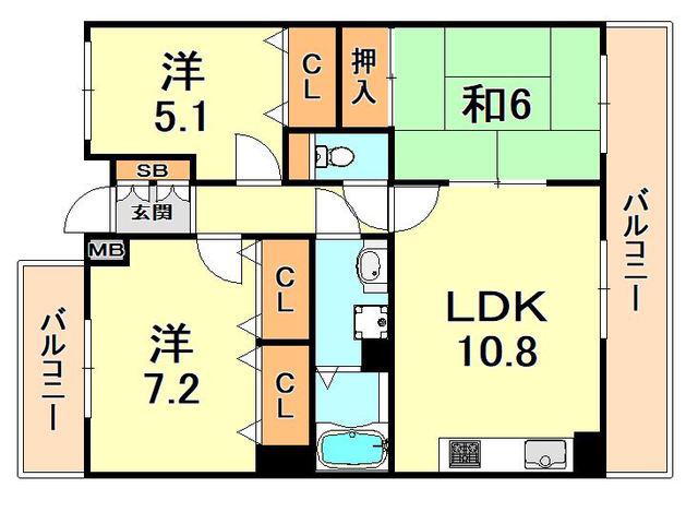 ボシュケ篠原(3LDK/2階)の間取り写真