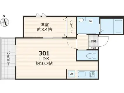 ワイズセピアII(1LDK/2階)の間取り写真