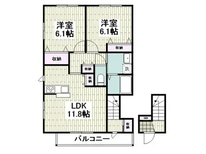 メゾンかきの木 弐番館(2LDK/2階)の間取り写真