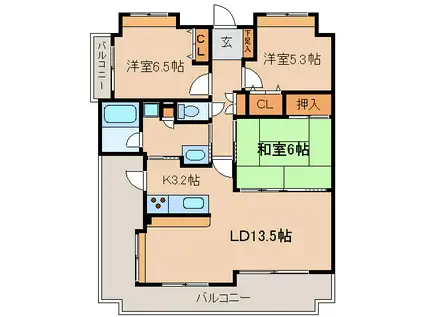 クレアセトル塩冶(3LDK/9階)の間取り写真