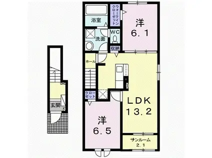 シエルアンフィニ海瀬(2LDK/2階)の間取り写真