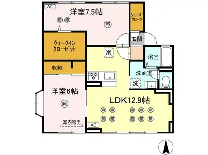 ファミール蓮台寺(3LDK/1階)の間取り写真