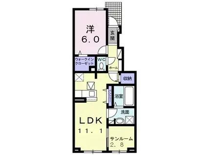 ピース・糺 I(1LDK/1階)の間取り写真