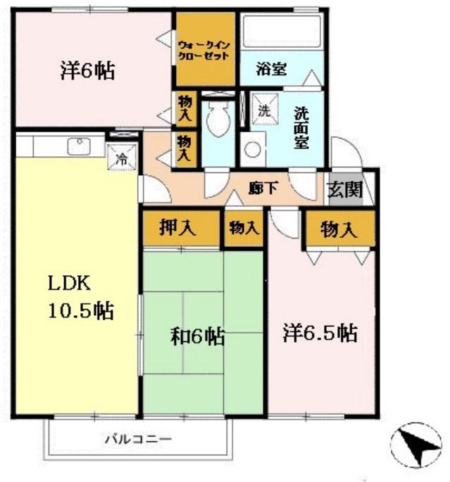 グレイスコート C棟(3LDK/2階)の間取り写真