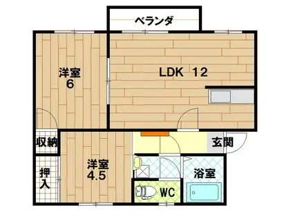 メゾン西岩国II(2LDK/1階)の間取り写真