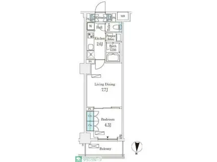 ロイジェントパークス押上錦糸町(1LDK/4階)の間取り写真