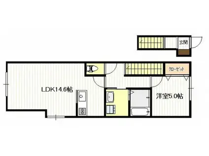 ギア2佐方(1LDK/2階)の間取り写真