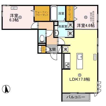 D-ROOM和歌山四番丁(2LDK/2階)の間取り写真
