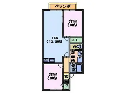 ハピネスI(2LDK/2階)の間取り写真