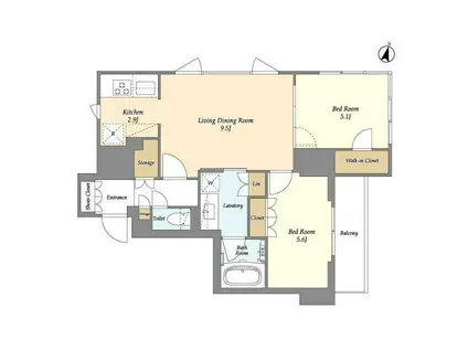 AIFLAT若松河田(2LDK/11階)の間取り写真