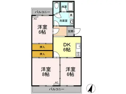 ベルシェ川村(3DK/2階)の間取り写真