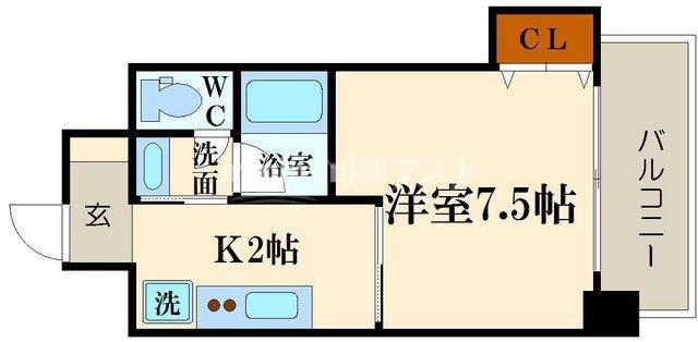 ブリリアン夕陽丘(1K/6階)の間取り写真