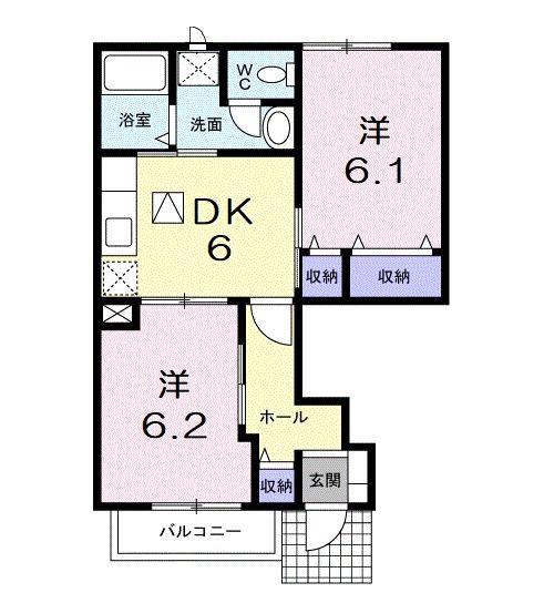 カルフール(2DK/1階)の間取り写真