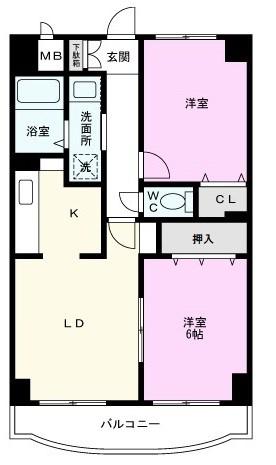 リレント谷塚(2LDK/9階)の間取り写真