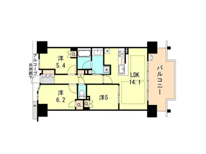 クレヴィア神戸ポートアイランド(3LDK/8階)の間取り写真