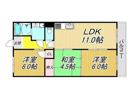 シャトー塚口B棟(3LDK/4階)の間取り写真