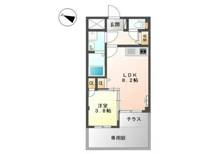 ヴィア・パーチェ・吉見園(1LDK/1階)の間取り写真