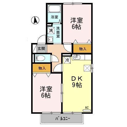 ウィルモア愛谷B(2DK/1階)の間取り写真