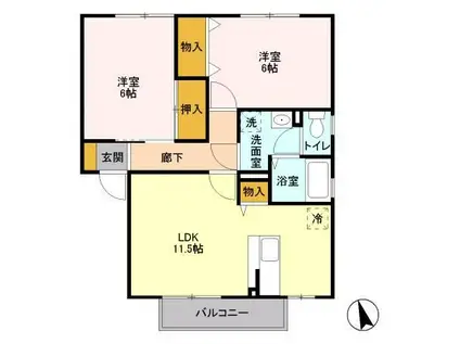 モンテベールA棟(2LDK/2階)の間取り写真