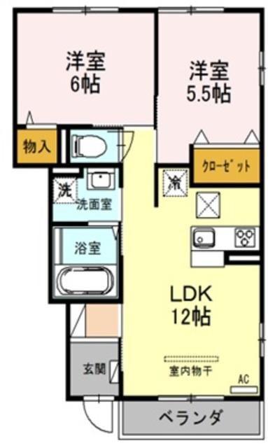 ウエストハイムV(2LDK/1階)の間取り写真