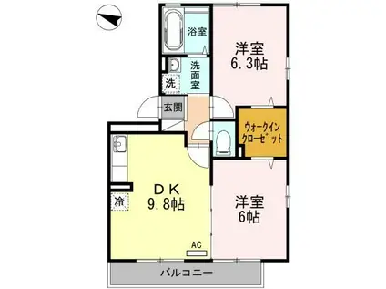 クリオコートA棟(2DK/1階)の間取り写真