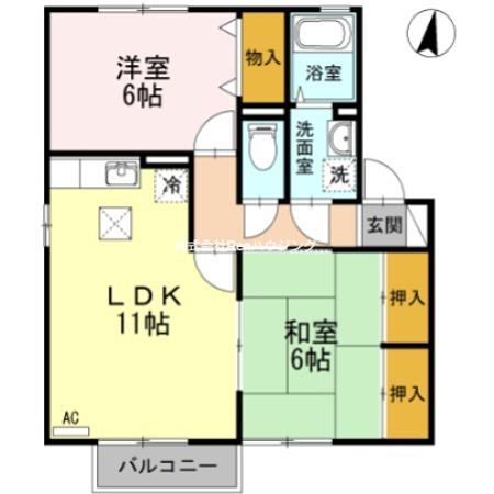 セレクト川内 A棟(2LDK/1階)の間取り写真