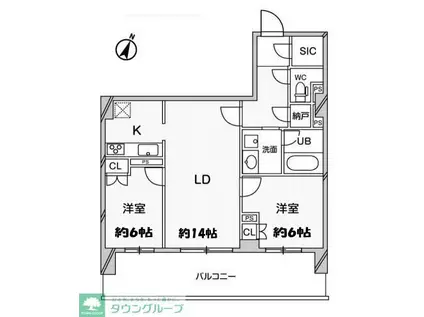 ドゥーエ大宮(2LDK/10階)の間取り写真