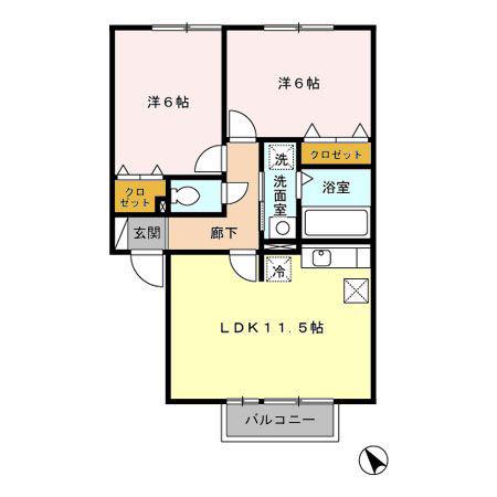 ソレアード壱番館/弐番館(2LDK/1階)の間取り写真