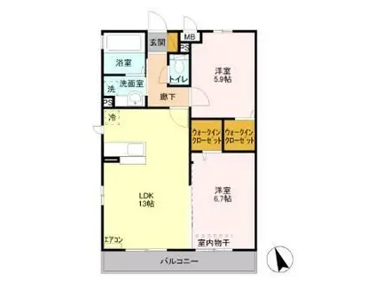 シーバス B館(1LDK/3階)の間取り写真