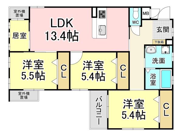 クローリス仙水(3LDK/1階)の間取り写真
