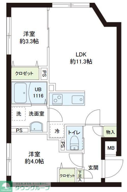 レピュア小石川レジデンス(2LDK/4階)の間取り写真
