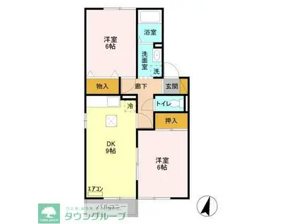 ユナイテッドII(2DK/1階)の間取り写真