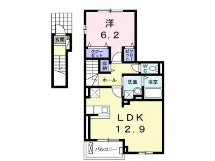ヒールド・リヴI(1LDK/2階)の間取り写真