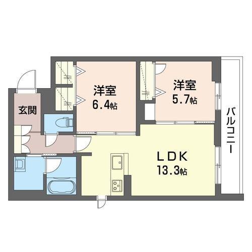 クレスティーク(2LDK/2階)の間取り写真