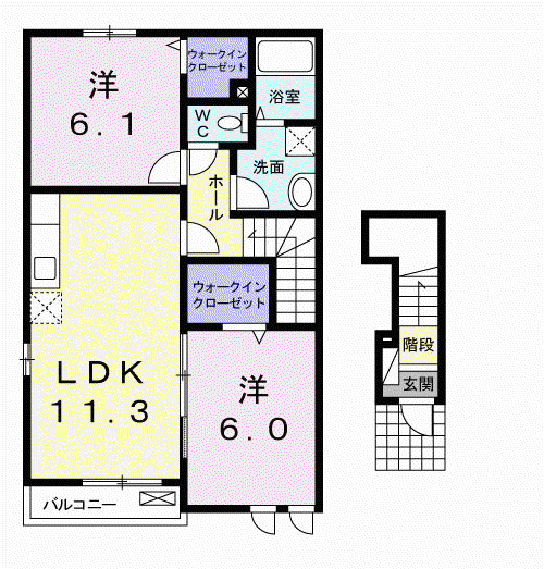 プラシード柿の木坂(2LDK/2階)の間取り写真