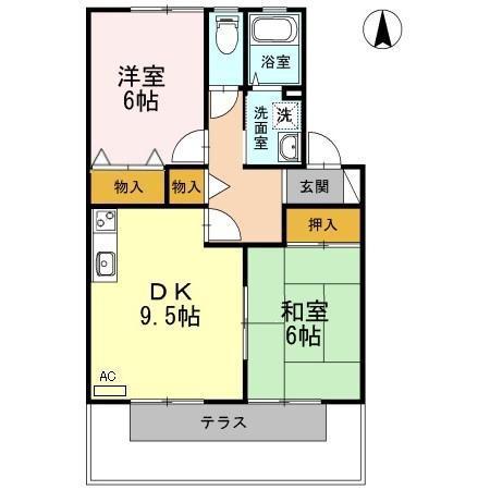 フェルメールヒルズ(2DK/1階)の間取り写真