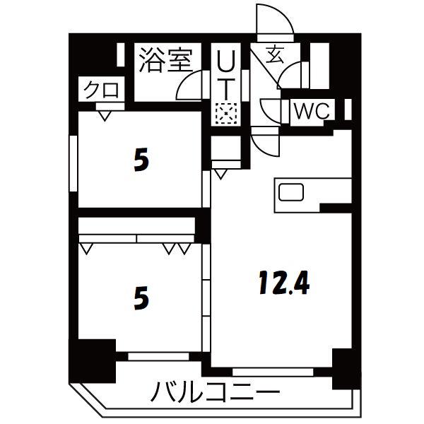 ラ・ソレイユ南2条(2LDK/9階)の間取り写真