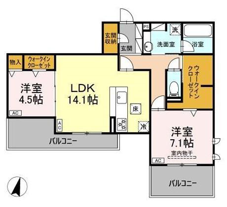 DIOSPERSIMMON長泉 II棟(2LDK/1階)の間取り写真
