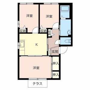 JAハーブハイツ上滝野(3K/2階)の間取り写真