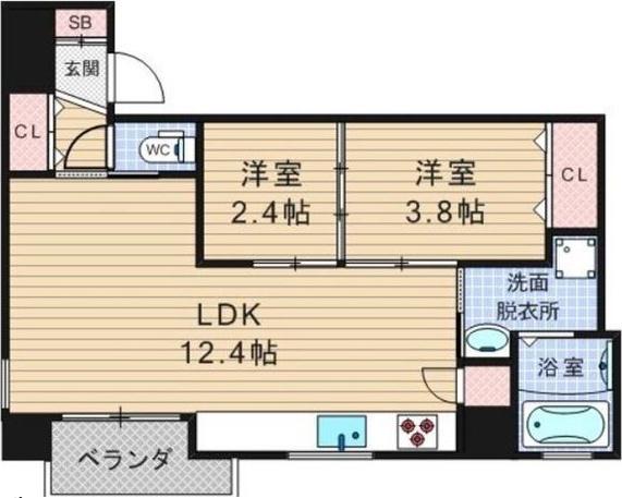トラストマン堀江(2SLDK/10階)の間取り写真