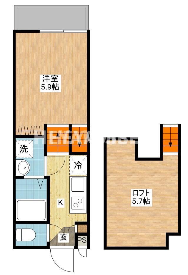 デ・クメール西小路(1SK/2階)の間取り写真