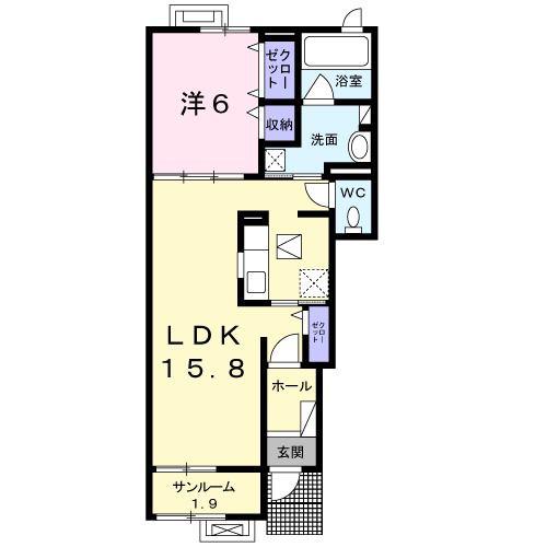 レリクアII(1LDK/1階)の間取り写真