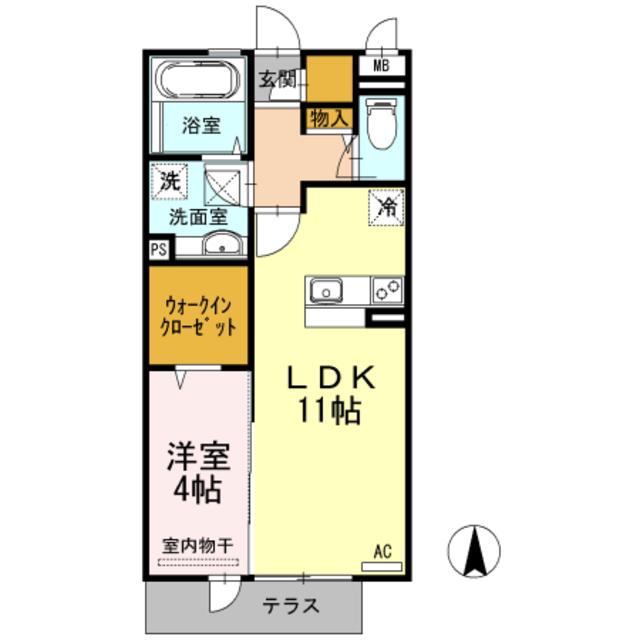 グランディール松原(1LDK/1階)の間取り写真
