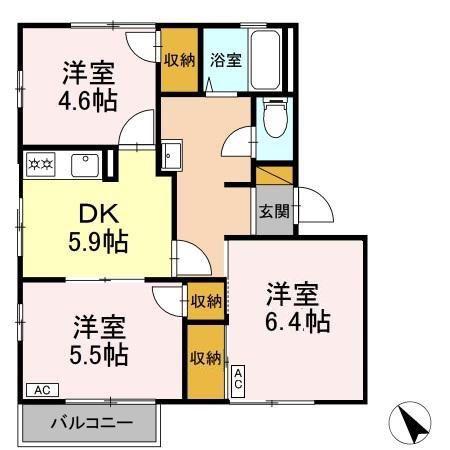 エミネンス高野台(3DK/1階)の間取り写真