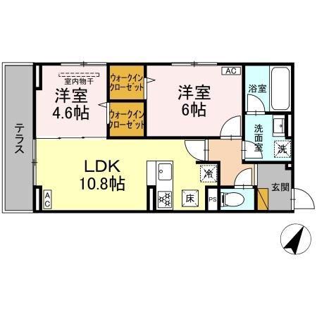 グランディール柏の葉(2LDK/1階)の間取り写真