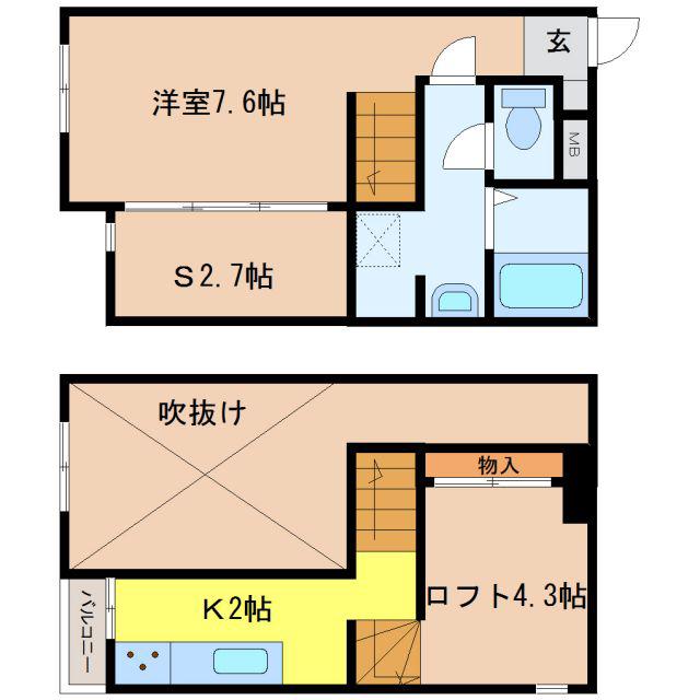 サンアリーナ桑名イースト(1K/2階)の間取り写真
