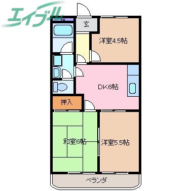 フォレストえつ葉(3DK/2階)の間取り写真