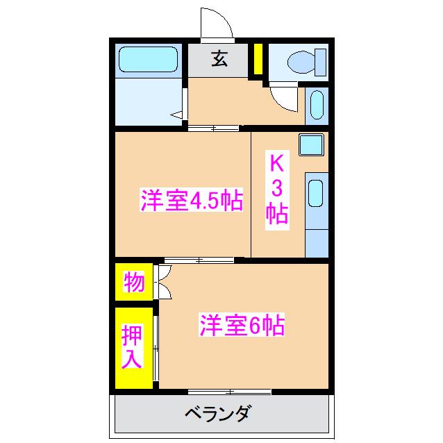 ブルーメン札元A棟(2K/3階)の間取り写真