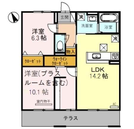 セジュール ド ソレイユII(2LDK/1階)の間取り写真