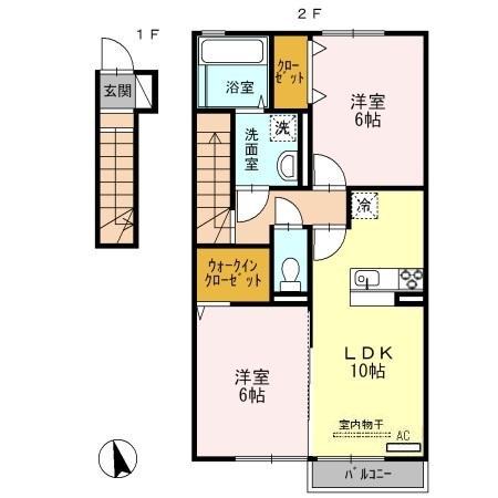 アピテ金屋(2LDK/2階)の間取り写真